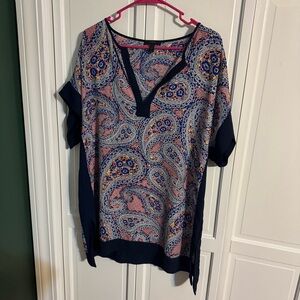 J. Crew V-Neck Paisley Tunic in Pink and Navy